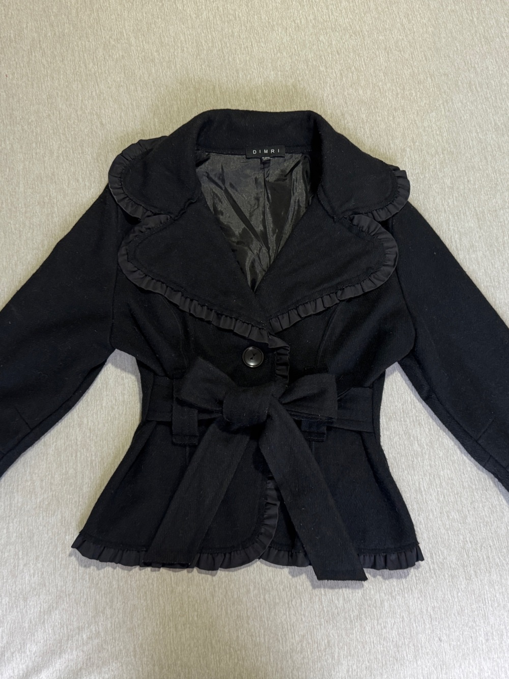 DIMRI Black Ruffle Belted Fitted Blazer Jacket XL